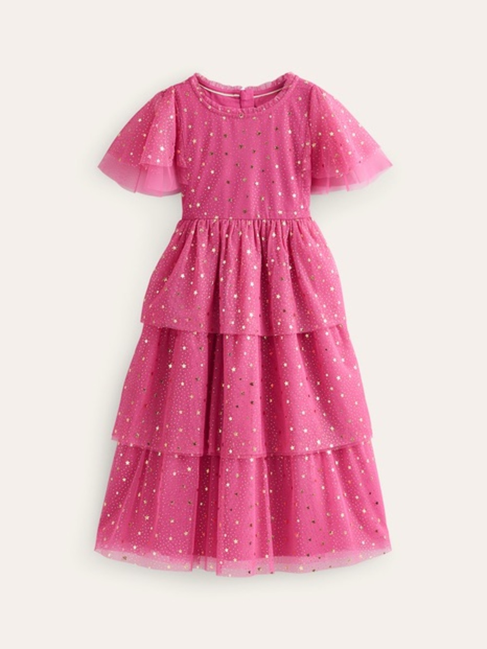 Mini Boden Kids' Foil Star Tulle Dress Sweet William Pink Girls